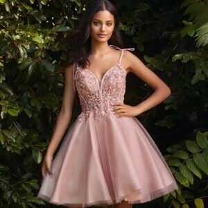 Short Appliqué Tulle Dress by Cinderella Divine (CD0188) 3XL - Blush, NWT